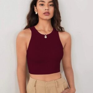 Round Neck Crop Top Wine