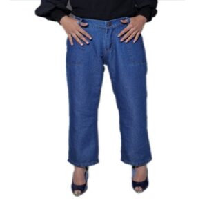 Women Solid Blue Denim Wide Leg Pant